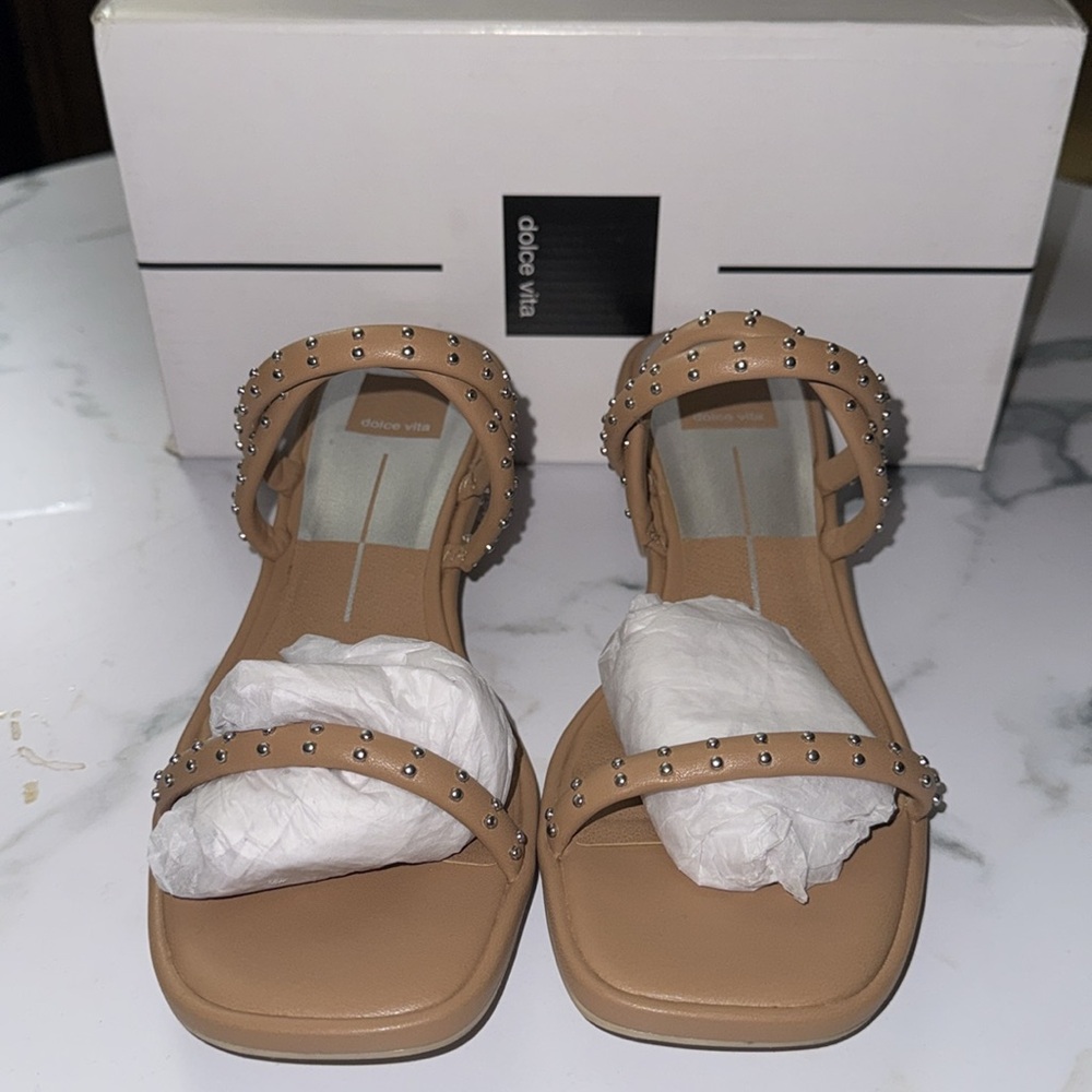 DOLCE VITA SANDALS, FAUX LEATHER, STUDDED, SIZE 8-1/2M - Picture 1 of 8